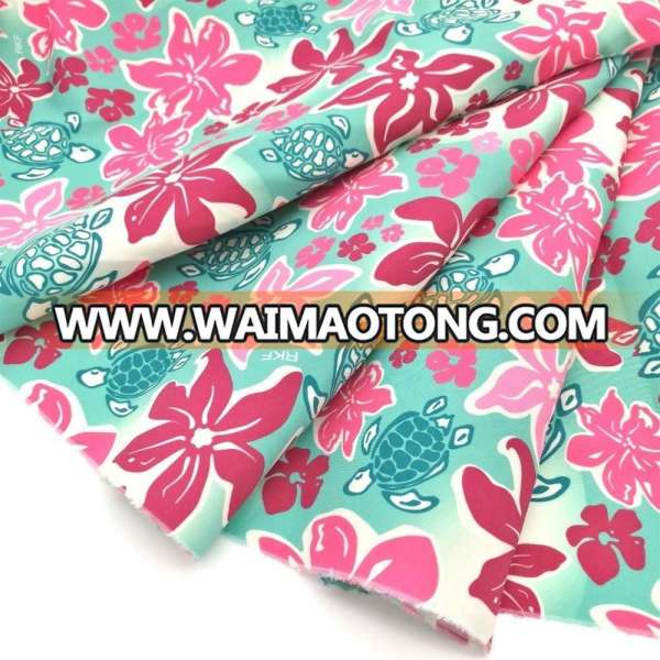 Digital print 100 polyester hawaii shirt fabric with sea turtle flower